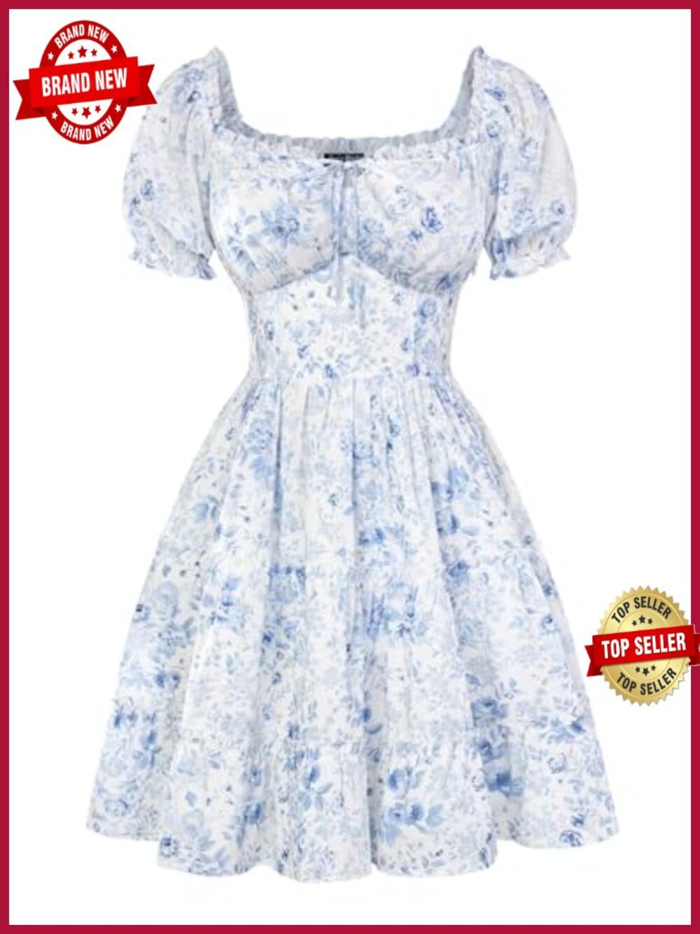 Floral Corset Mini Dress Puff Sleeve Cottagecore Sundress